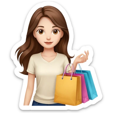 Beautiful Shopping girl long hair holding bags cream shirt sticker