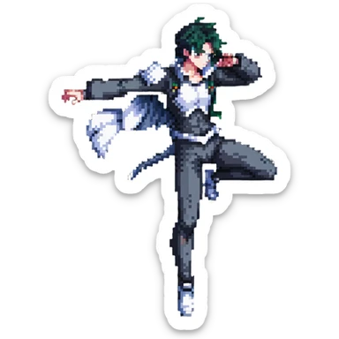 anime character in pixel art style with dramatic pose and action lines sticker