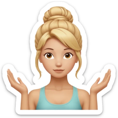 Cinematic Realistic Yoga Girl Portrait, depicted with lifelike skin texture, subtle rosy undertones, and soft natural lighting that enhances the gentle contours of her face. Her intricately detailed golden blonde hair is elegantly styled in an updo, sticker