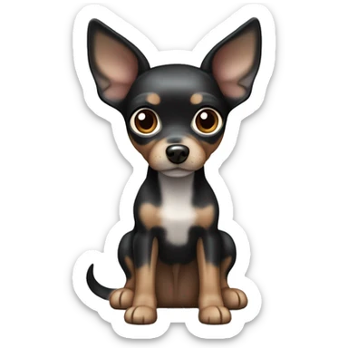 Cute Toy terrier, dark merle color (black, caramel and grey color, grey are spots) with big ears. One eye is dark brown, the other one is half dark brown half blue sticker