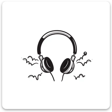 Hand-drawn sketch of DJ headphones with music waves sticker