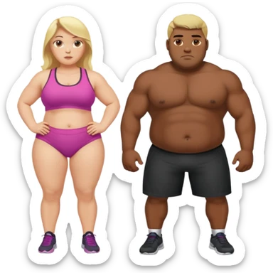 Obese blonde working out with muscular black man  sticker