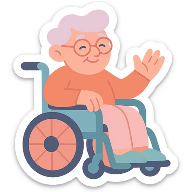 elderly person in a wheelchair, soft pastel illustration, gentle colors, smooth shading sticker