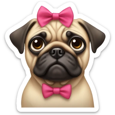 Pug with a bow on head sticker