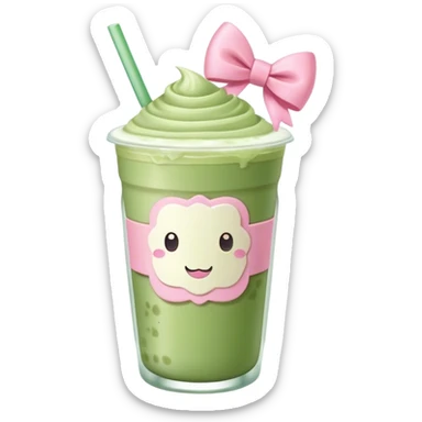 iced matcha latte with pink bow minimal flat aesthetic  sticker