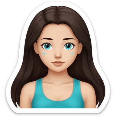 Forever Nenaa with long dark brown hair, cyan crop top sticker