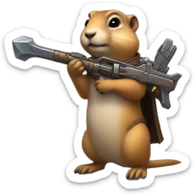 Prairie dog from World of Warcraft holding a weapon bigger than him sticker