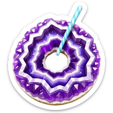 3D render of Rock Candy Geode, made entirely of dessert materials, glistening sugar crystal texture, jagged translucent purple sugar crystals, delicious confectionery aesthetic, Apple emoji style, isolated on white background --v 6.0. sticker