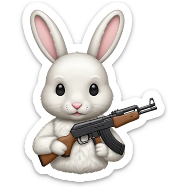 Crea un emoji de un conejo sosteniendo una  Ak47 con pasamontañas  sticker