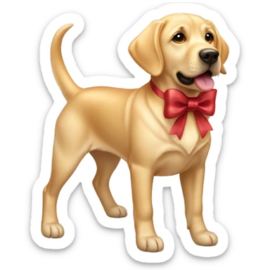 Golden Labrador with a bow sticker