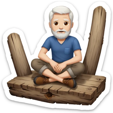 A white haired man with a beard sitting on a piece of wood sticker