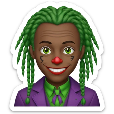 black joker with mischievous grin, green dreadlocks, and binary code patterns sticker