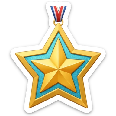 a glittery golden star-shaped medal with a soft cardboard texture sticker