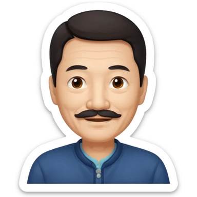 Older Chinese man with dark hair and full turn down mustache sticker