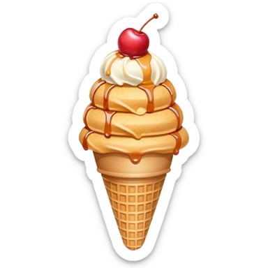 ice cream cone with pastel peach scoop and a cherry on top sticker
