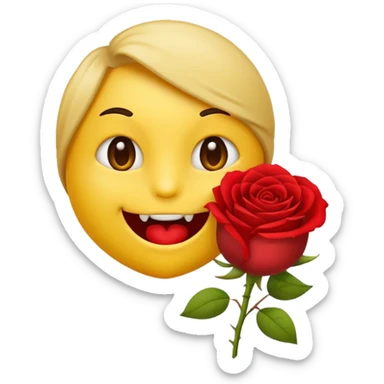 Normal emoji yellow biting a rose flower in romantic not eating gust biting sticker