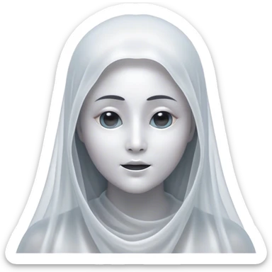Cinematic Noble Ghost Portrait Emoji, Ethereal and dignified, with a flowing, translucent form in silvery-white hues, wispy and majestic, and a calm, otherworldly expression with deep, thoughtful eyes, simplified yet sophisticated features, highly detailed, glowing with a soft, spectral radiance, high shine, exuding regal mystery and quiet authority, with a soft glowing outline that captures the essence of a ghostly guardian drifting from another realm! sticker