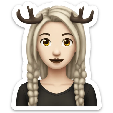 Portrait. Goth, deer girl. She has deer ears and antlers. Brown dreadlocks. White skintone sticker