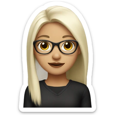 A girl with white straight hair and black glasses sticker