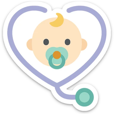Prompt (на английском, как принято для генерации изображений):
"A clean, high-quality vector illustration of a baby's face with a pacifier, surrounded by a stethoscope forming a heart shape around the head. The design should include soft shadows and glossy highlights for depth and realism. Smooth lines, pastel color palette, minimalistic but expressive details. Ideal for a medical or pediatric logo or illustration. White backgroun sticker