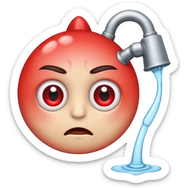An emoji with red round watering eyes  with little upset face! sticker