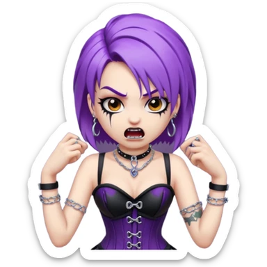 my nickname on the discord server is Little VIper, i have purple hair and an alt/goth style so like corsets and black with silver chains. i want a animated emoji with the text "'Lil Viper Mad" with an angery little viper spitting sticker