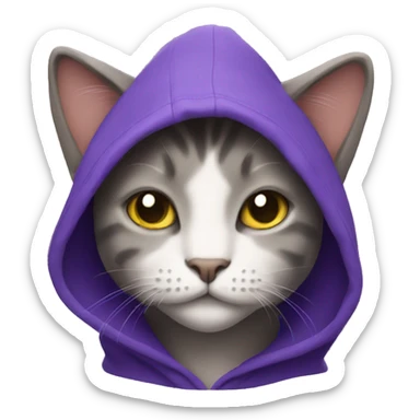 Cat wearing purple hoodie sticker
