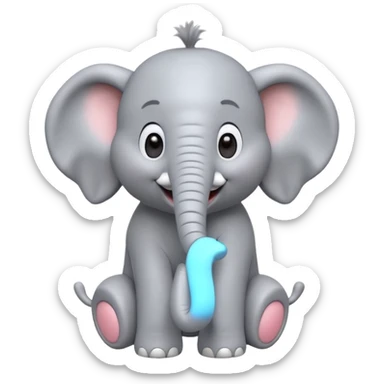 A cute, friendly 3D animated elephant character with a big smile on its face, playful expression, soft fluffy texture, bright and cheerful lighting, Pixar movie art style sticker