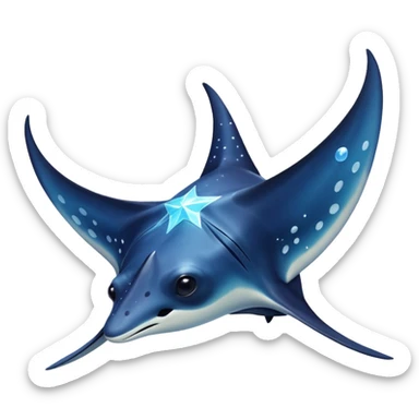 Starseed Manta emoji – full body, manta ray with wide wings, smooth glowing spots like small stars across its body, one central star crystal on its back, slight side angle sticker