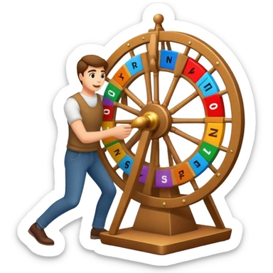 a man spinning the wheel of names sticker