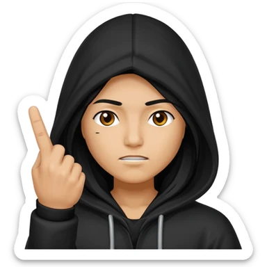 Moreno greñudo con capucha cuba la cara para el dedo del medio sticker