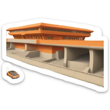 Orange ashram under a highway overpass  sticker