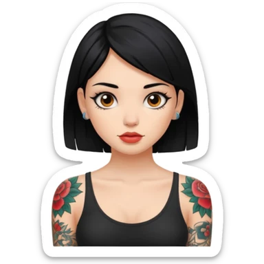 black-haired beautiful girl with tattoos  sticker
