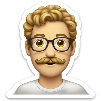 hipster guy with glasses and swirly mustache sticker