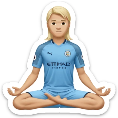 Erling Haaland long hair doing the lotus Manchester city  sticker