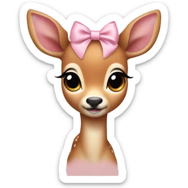 Create a baby deer wearing a light pink bow around its neck sticker