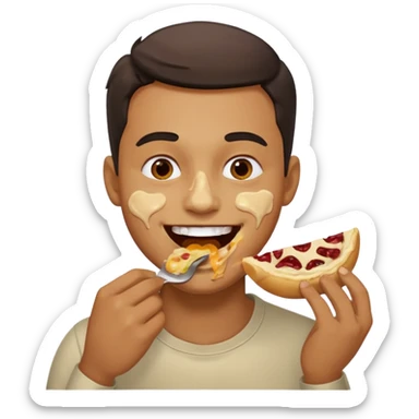 Create a sticker in which a man 6 is hand by denoting other friend that have you eaten in  face sticker