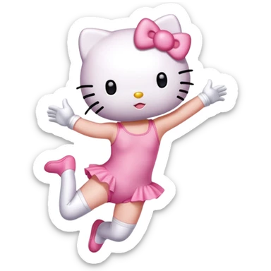 Hello Kitty in a leotard doing a straight jump sticker