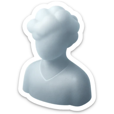 shoulder up, person made of white fluffy clouds, front view, matte glass style sticker