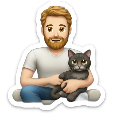 man with beard with cat on lap sticker
