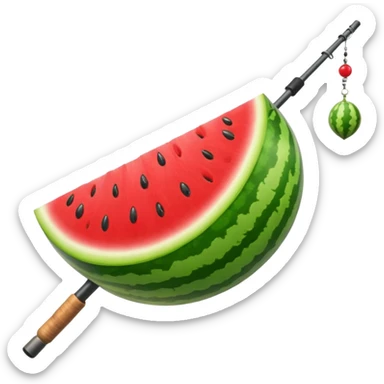 Watermelon on the end of a fishing rod sticker
