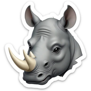 cinematic-noble--rhinoceros-portrait-emoji,slate-grey-hide--poised-and-regal,-with-a-massive,-powerful-build-and-a-thick, ivory horn, -deep-set-soulful-piercing-eyes,-simplified-yet-sharp-and-sophisticated-features,-highly-detailed,-large-black-eyes, zoomed out showing shoulders sticker