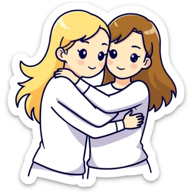 Blonde girl and brunette girl best friends sticker