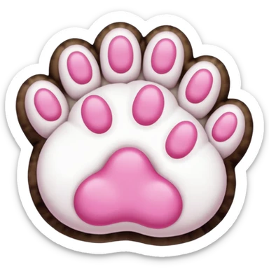 white cat fluffy paw, from the bottom, vivid pink toe beans, cute sticker