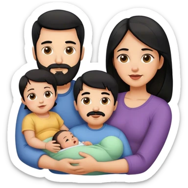 Famille que  4 personne au cheveux noir 1 fils aîné 1 fille bébé  1 père avec barbe 1 mère sticker