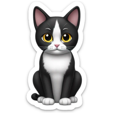 black white cat judging sticker