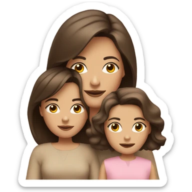 Brunette mom with brunette daughter in beige and pink sticker