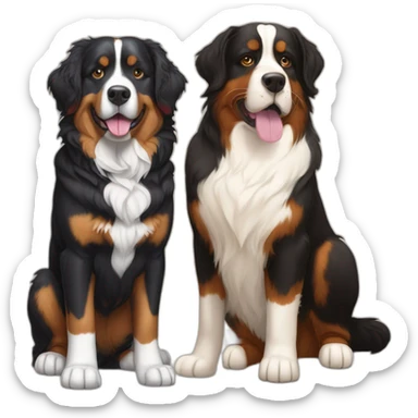 Bernese dog next to A brown and black tortoise shell  cat without white fur sticker