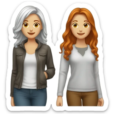 Couple de deux femmes, une personne blanche et rousse et une personne métisses aux cheveux brun  sticker