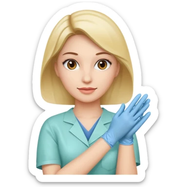 a woman in homecare wearing medical gloves sticker